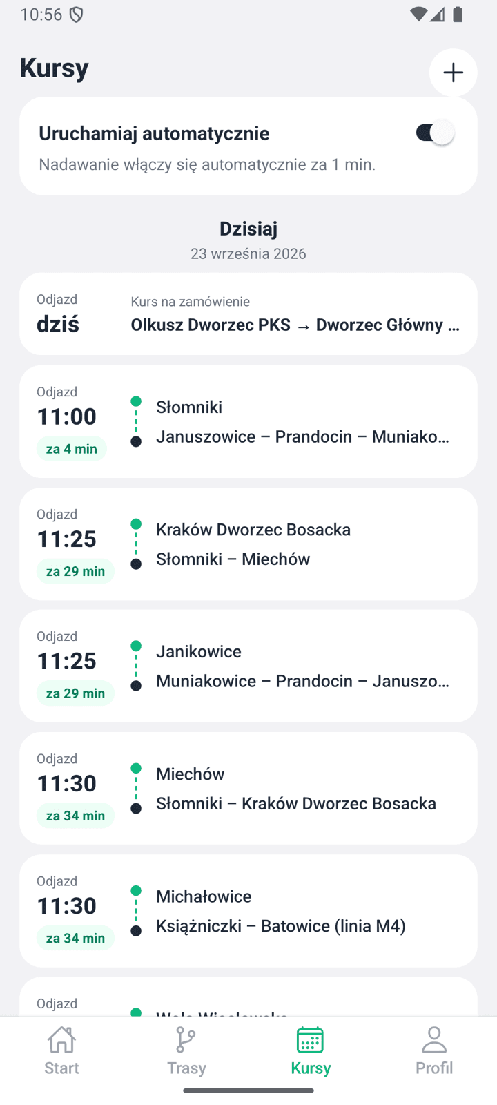 Zakładka Kursy z kursem na zamówienie Olkusz Dworzec PKS do Dworca Głównego nad kursami z rozkładu
