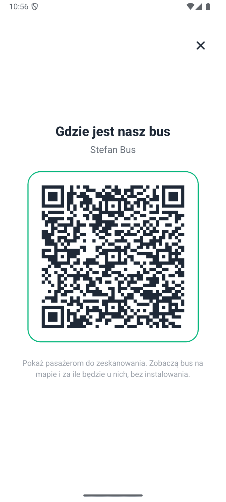 Ekran Gdzie jest nasz bus z kodem QR do zeskanowania przez pasażera